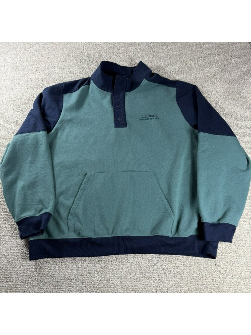 L.L. Bean 1912 Henley Button Mock Neck Sweatshirt Green Blue Men’s Size XXL